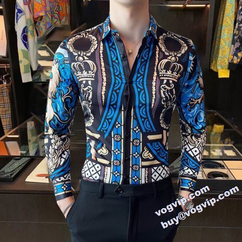 メンズ Tシャツ 長袖 開襟 ワイシャツ 2022秋冬 超目玉 ヴェルサーチブランド 偽物 通販 VERSACE 長袖シャツ