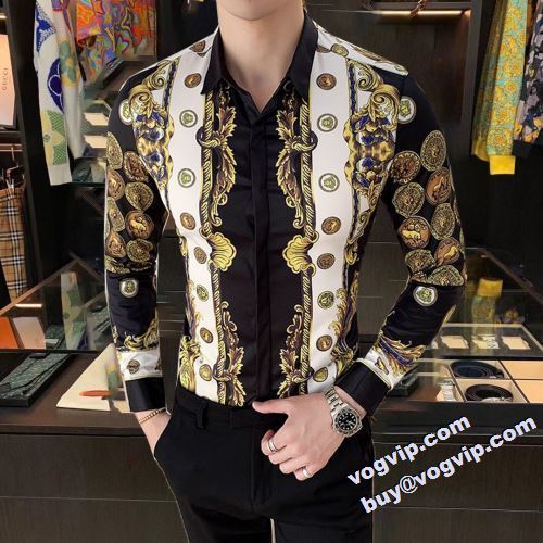 メンズファッション トップス 長袖シャツ デザイン性の高い 2022秋冬 ヴェルサーチコピーブランド VERSACE メンズ 長袖シャツ