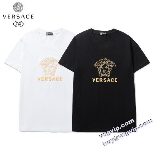 完売必至の人気モデルをご紹介 半袖Tシャツ 2色可選 ヴェルサーチ VERSACE やわらかい吸水性?通気性に優れた薄手のサラサラ生地 ヴェルサーチスーパーコピー