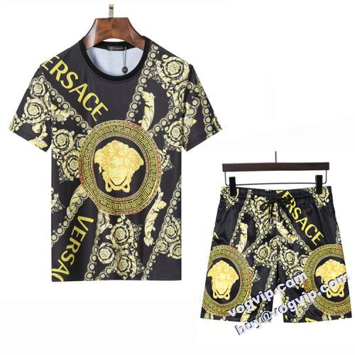 選べる極上 半袖Tシャツ 2022秋冬 ヴェルサーチ VERSACE ブランドスーパーコピー 上下セット 2色可選 通気性