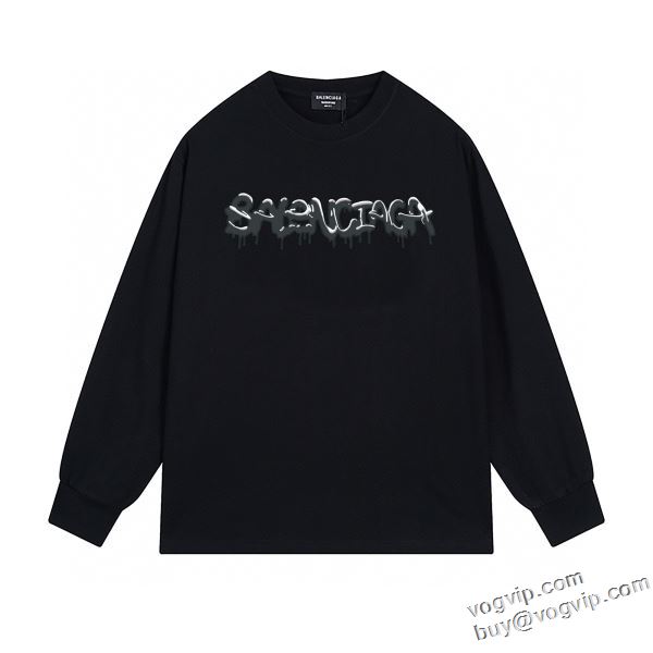 着心地抜群 バレンシアガ BALENCIAGA コピー 2024新款 長袖Tシャツ しわになりにくい 2色可選