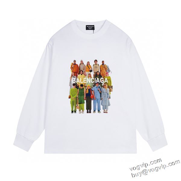 バレンシアガ 2024新款 BALENCIAGA コピー ブランド 縦には伸びにくい 長袖Tシャツ 2色可選 上品上質