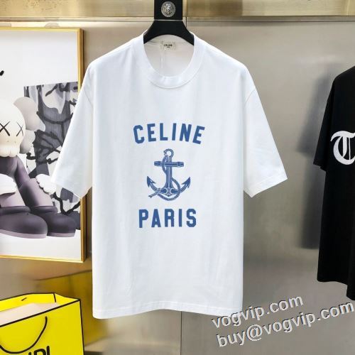 半袖Tシャツ セリーヌ偽物ブランド 2024春夏新作 自然な肌触り 2色可選 着心地抜群