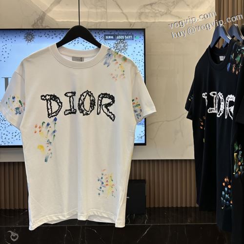 高級感ある 半袖Tシャツ 2024新作登場 ディオール DIOR 縦には伸びにくい 2色可選 ブランドコピー代引き専門店