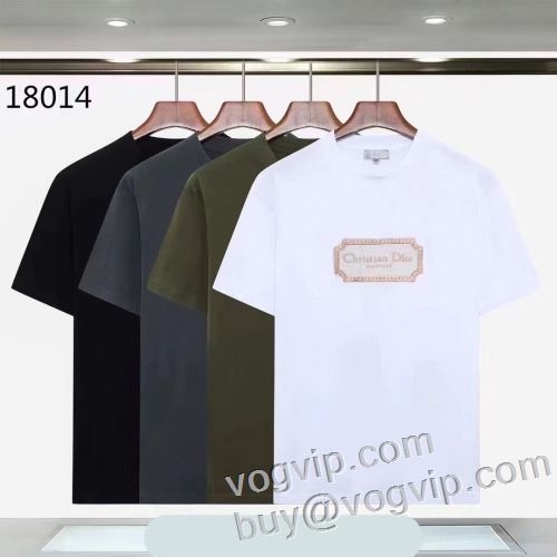首胸ロゴ DIOR 素材感はさらりとしてい着やすい素材のTシャツです 2024お得人気セール ディオールコピーブランド 半袖Tシャツ 4色可選