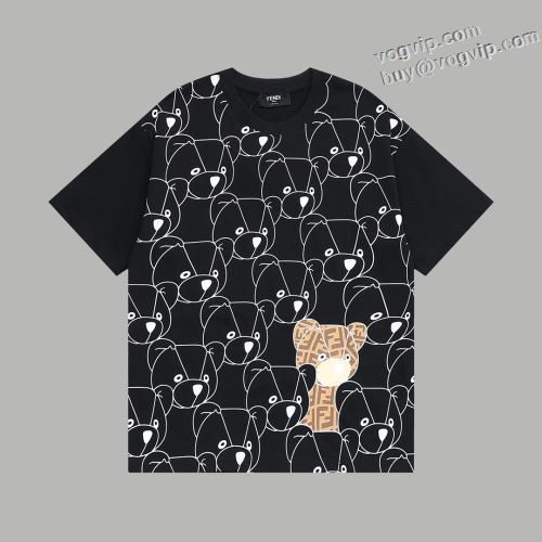 大人の個性を コピー 2024夏季 フェンディ FENDI 丸首 プリント 夏 ゆったり トップス 半袖Tシャツ 2色可選