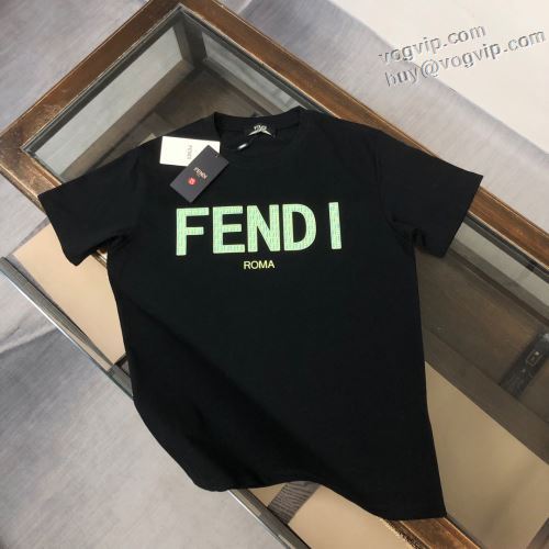 半袖Tシャツ 2色可選 2024夏季 モデル大絶賛?  フェンディ FENDI ブランド コピー 半袖tシャツ 配いろ 涼しい カジュアルクルーネック