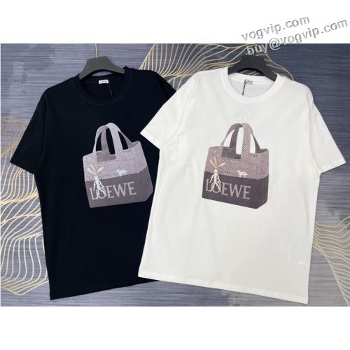 ◆モデル愛用◆ 半袖Tシャツ 2024新作登場 ロエベ LOEWE 2色可選 プリント 夏 ゆったり トップス ブランドスーパーコピー