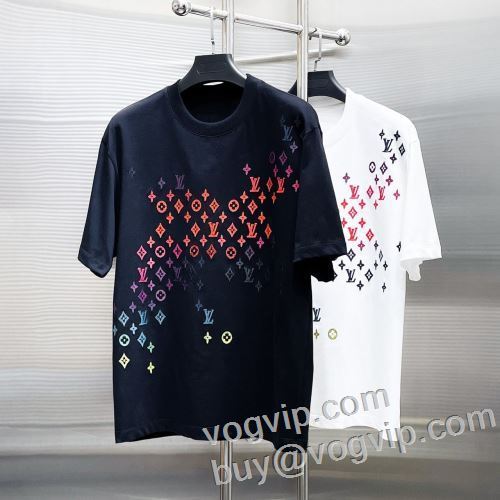魅力ファッション 2024春夏季新作 ルイ ヴィトンブランド 偽物 通販 LOUIS VUITTON しわになりにくい 半袖Tシャツ 2色可選