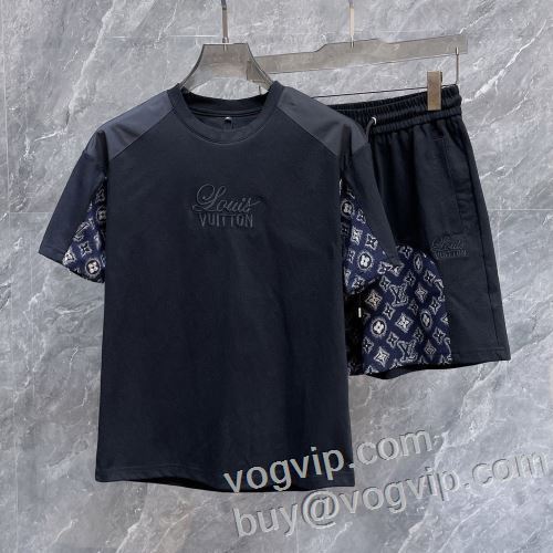 ファション性の高い ルイ ヴィトン 半袖Tシャツ LOUIS VUITTON最高N級ブランドコピー 2024お買い得大人気 着心地が良いです 上下セット 2色可選