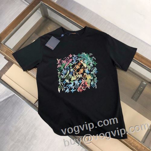 2024爆発的通販 ルイ ヴィトンブランド コピー 落ち着いた感覚 LOUIS VUITTON Tシャツ メンズ 半袖 シンプル 大きいサイズ 半袖Tシャツ 2色可選