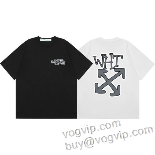 高級感ある ブランドコピー 涼しい カジュアル 春 夏 薄手 Tシャツ 2024 半袖Tシャツ 2色可選 オフホワイト OFF-WHITE