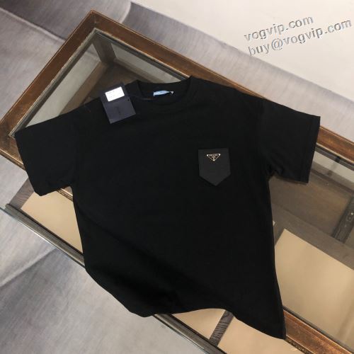 最安値！ ブランドコピー代引き専門店 2024新款 プラダ PRADA 半袖tシャツ 配いろ 涼しい カジュアルクルーネック 半袖Tシャツ 2色可選