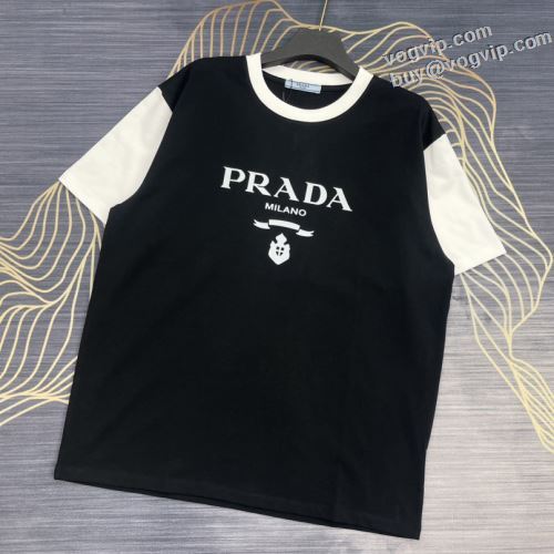 偽物ブランド 2色可選 2024お得新品 プラダ PRADA 半袖Tシャツ サマー おしゃれ 白Tシャツ スタイリッシュな印象