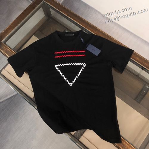 プラダ PRADA 半袖Tシャツ ブランド 偽物 通販 2024春夏 Tシャツ メンズ 半袖 半袖Tシャツ 3色可選 追跡あり☆入手困難!!