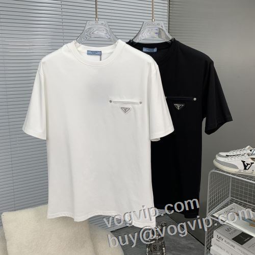 注目のアイテム 半袖Tシャツ カジュアル系ファッションの定番アイテム 2色可選 スーパーコピー 激安通販サイト プラダ PRADA 2024新作登場