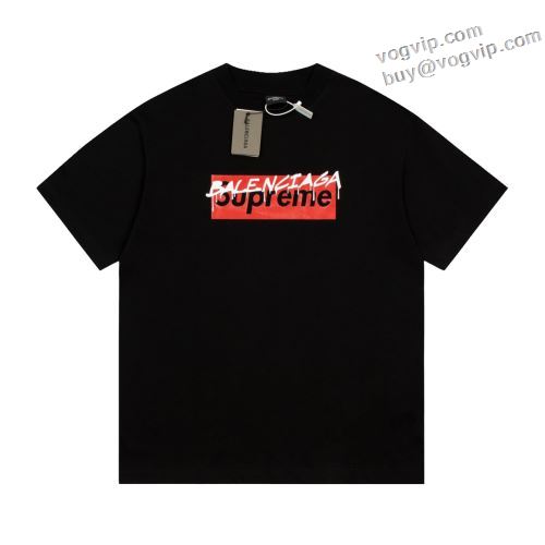 超レア 2024新作品 シュプリーム 半袖Tシャツ 吸汗性に優れ Balenciaga x Supreme TEE