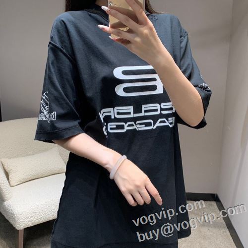 バレンシアガコピーブランド 高品質 人気 2024春夏新作  BALENCIAGA レディース 春 カジュアル おしゃれ 綿100％ 半袖Tシャツ 2色可選