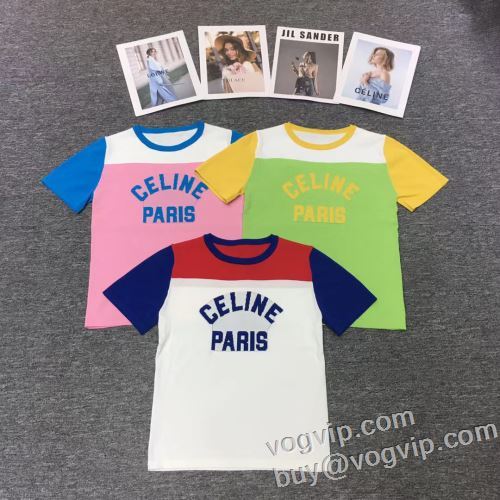 CELINE セレブ風 レディース ニット 半袖Tシャツ 2024新作品 優しいフィット感 セリーヌスーパーコピー 激安 3色可選