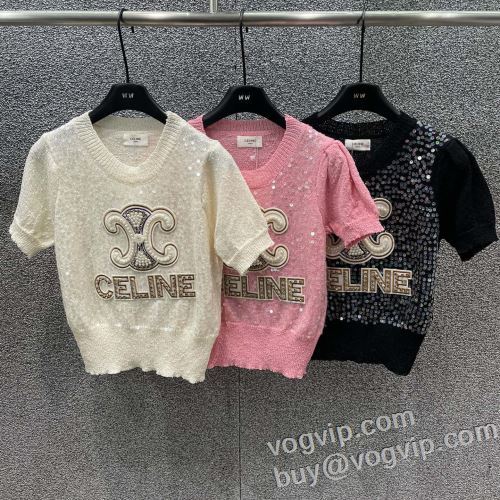 CELINE ブランドスーパーコピー 激安専門店 レディース ニット 最安値！半袖Tシャツ 3色可選 2024春夏新作 セリーヌ