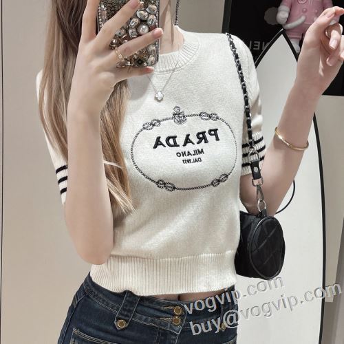 お洒落に魅せる プラダ PRADA 3色可選 レディース 半袖Tシャツ ニット スーパーコピー優良サイト 2024新作登場