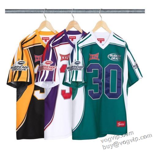 人気雑誌掲載 SUPREME SPIDERWEB FOOTBALL JERSEY T-shirt 2024 縦には伸びにくい シュプリームブランド コピー 半袖Tシャツ