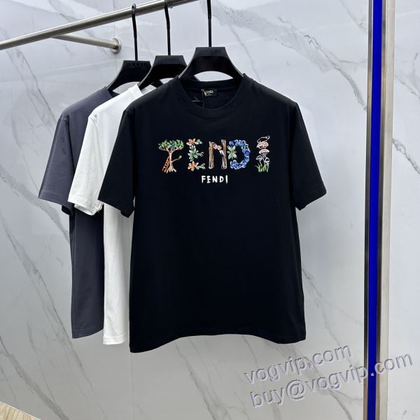 フェンディ FENDI 2025高級品 通販 半袖Tシャツ 3色可選 vogブランド コピー 優良店 機能性?耐久性抜群