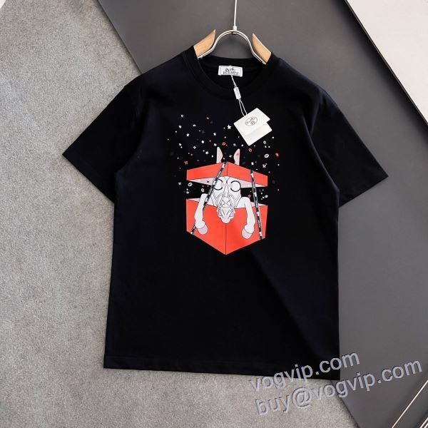 半袖Tシャツ エルメス ブランドコピー 2025最新入荷 2色可選 芸能人に愛用者続出