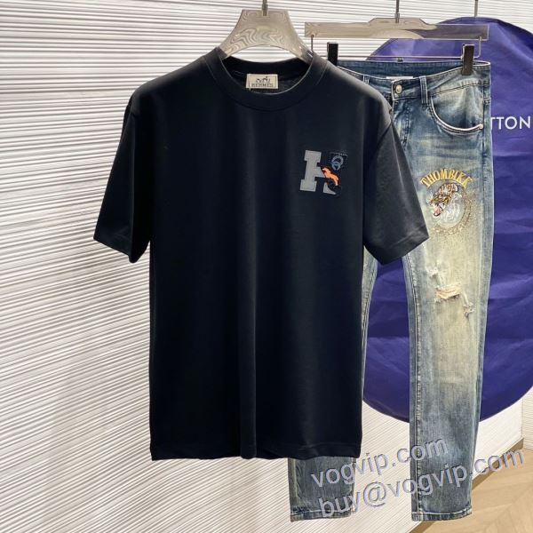 ショートパンツ 確定となる上品 エルメス HERMES スーパーコピー 半袖Tシャツ 2色可選 2025HOT品質保証