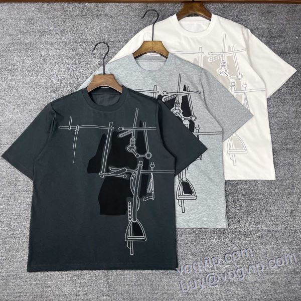 落ち着いた質感 半袖Tシャツ エルメス スーパーコピー 2025お買い得高品質 3色可選