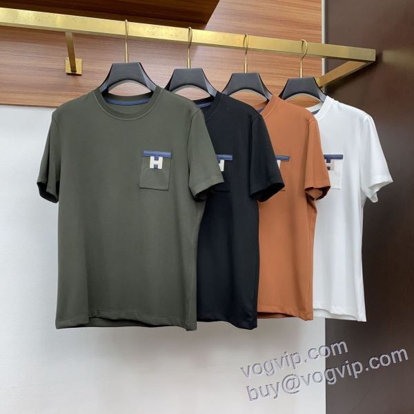 2025人気定番大得価 エルメス HERMES スーパーコピー 上品な輝きを放つ形 半袖Tシャツ 4色可選