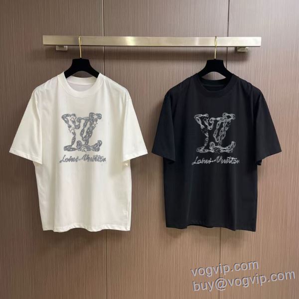 コーデ 知的なムードを演出 ルイ ヴィトン LOUIS VUITTON ブランドコピー 2025高級品 通販 半袖Tシャツ 2色可選