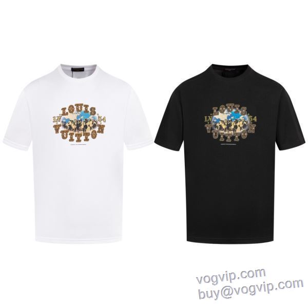 2025HOT人気セール ルイ ヴィトン LOUIS VUITTONブランド 偽物 通販 落ち着いた感覚 半袖Tシャツ 2色可選