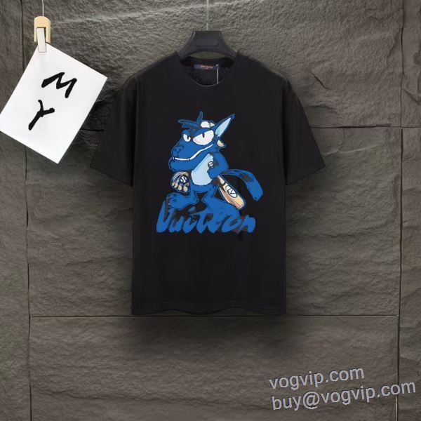 スタイルアップ効果 ルイ ヴィトン LOUIS VUITTON コピー 半袖Tシャツ 2色可選 LV321 2025爆買い低価