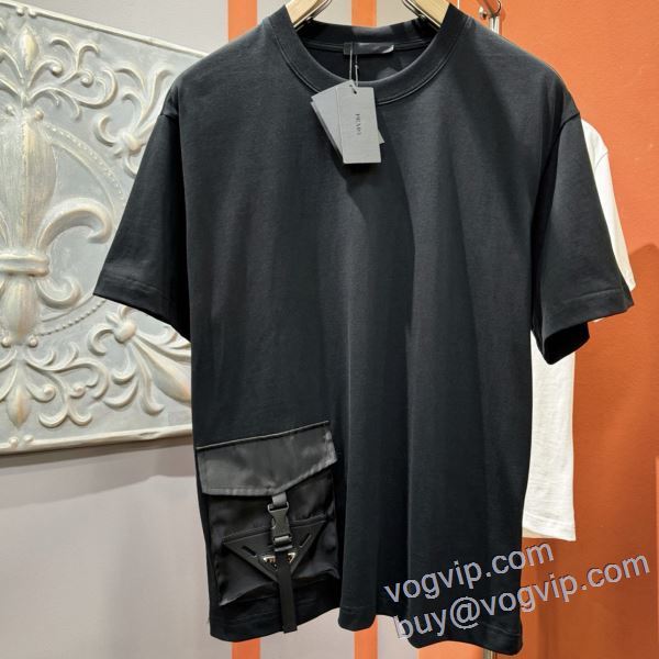 プラダ 2025超激得大人気 PRADA ブランドコピー 優しい色合い 半袖Tシャツ 2色可選
