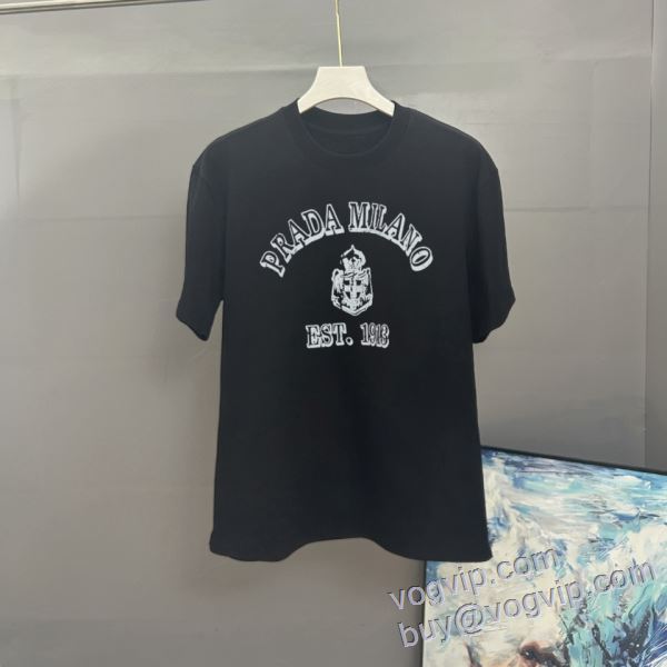 可愛く上品な雰囲気 プラダ PRADA ブランドスーパーコピー 2025年モデル入荷 半袖Tシャツ 3色可選