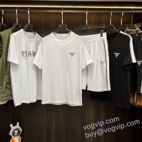 2025限定セール定番人気 プラダ PRADA 半袖Tシャツ 上下セット ブランドコピー 大人気再登場