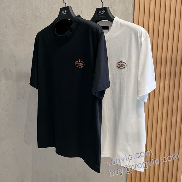 vogブランド コピー 優良店 雑誌掲載アイテム プラダ PRADA 半袖Tシャツ 2色可選 2025驚きの破格値安い