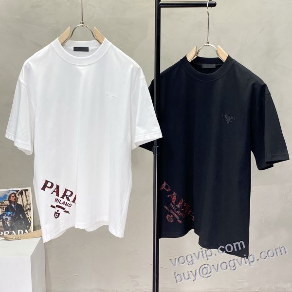 2025春夏季新作 プラダ ブランド 偽物 通販 落ち着いた感覚 半袖Tシャツ 2色可選