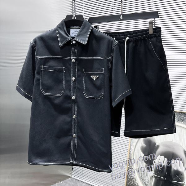 売れ筋！ 半袖Tシャツ 上下セット プラダ PRADA コピー 2025超激得安い 3色可選