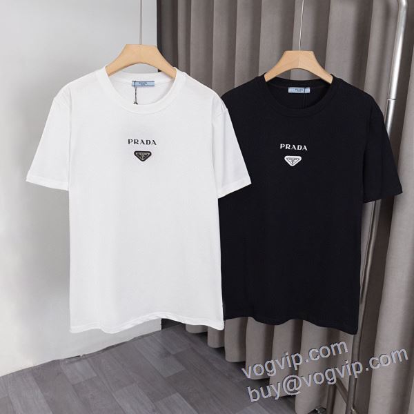 存在感◎ プラダ PRADA 2025最新入荷 半袖Tシャツ 2色可選 最大級ブランドコピー通販優良店