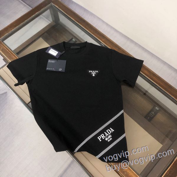 2025年モデル入荷 プラダ ブランドコピー 半袖Tシャツ 3色可選 首胸ロゴ