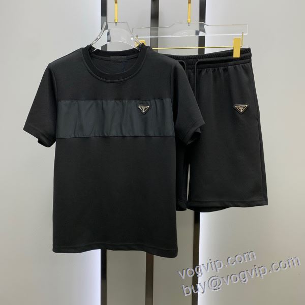 耐久性に優れ 半袖Tシャツ 上下セット プラダ スーパーコピー 2025年モデル入荷 2色可選