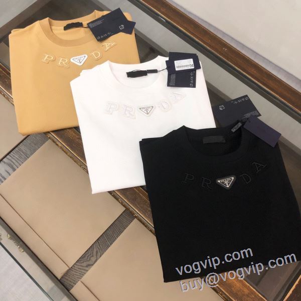 絶大な人気を誇る プラダ ブランド 偽物 通販 半袖Tシャツ 3色可選 2025年モデル入荷
