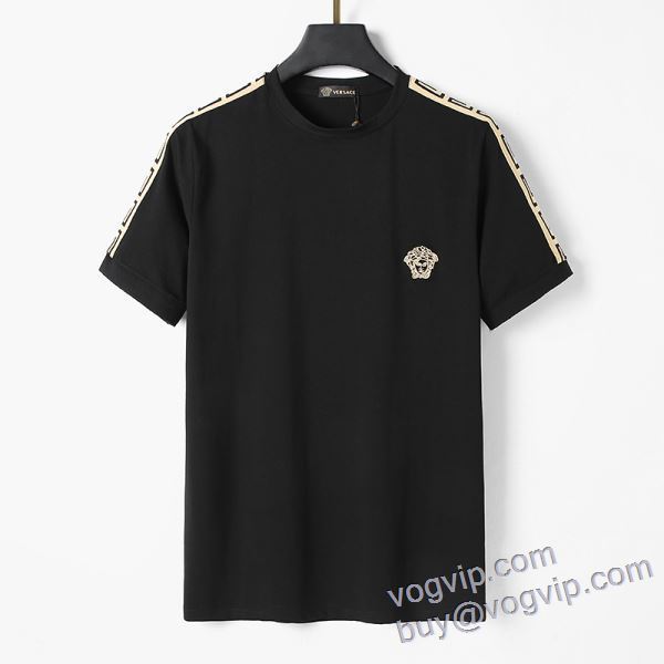 肌触りのいい 半袖Tシャツ 2色可選 ヴェルサーチ VERSACE 2025最安値高品質 最大級ブランドコピー通販優良店