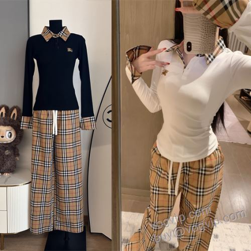 2025超激得高品質 バーバリー BURBERRYブランドスーパーコピー NWTBU043 レディース 長袖Tシャツ 上下セット 2色可選