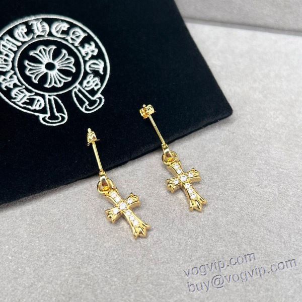 CHROME HEARTSブランドコピー 2025新作品 可以通用 クロムハーツ 十字架 ピアス イヤリング