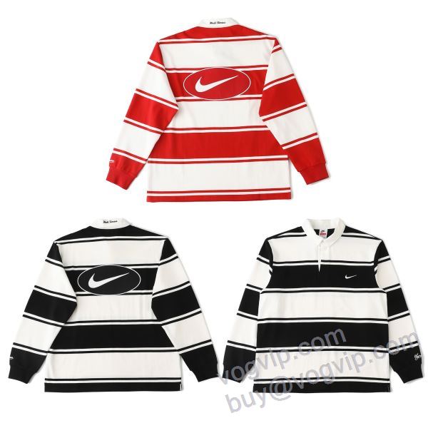 高級感を備えている シュプリームブランドスーパーコピー Supreme x N1ke SS25 Stripe Rugby logo SUPWT029 長袖Tシャツ 2色可選