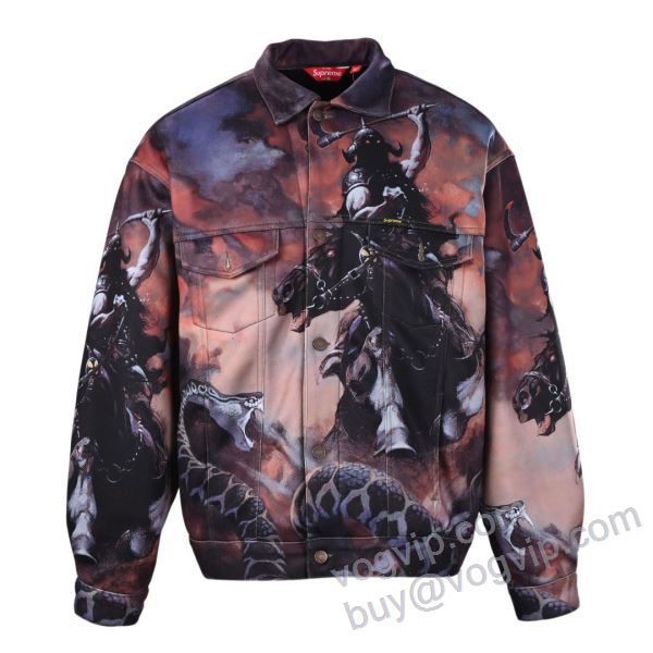 シュプリームブランド 偽物 通販 2025新商品！ Supreme x Frank Frazetta Faux Shearling Lined Trucker Jacket SUPWT035 デニムジャケット おしゃれに絶大な人気の