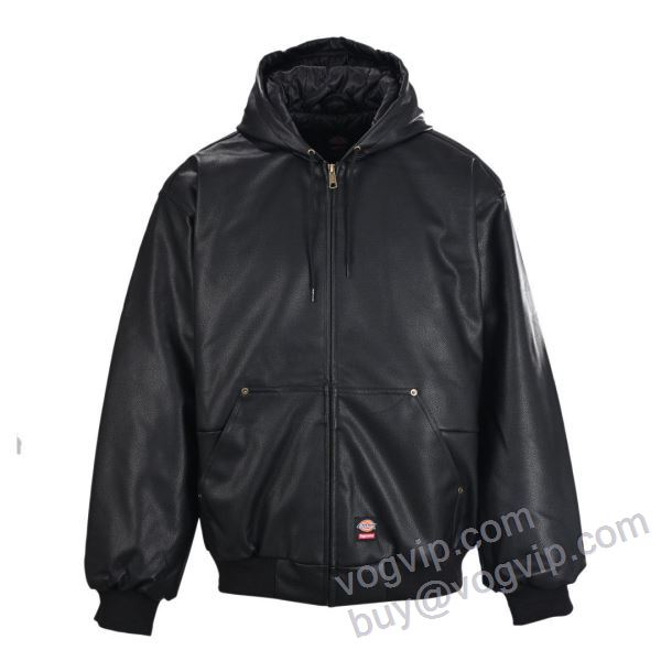 大人気アイテム！ Supreme x Dickies Hooded Leather Work Jacket SUPWT036 2025品質保証新作 シュプリームスーパーコピー 激安 フェイクファー製のコート ブルゾン
